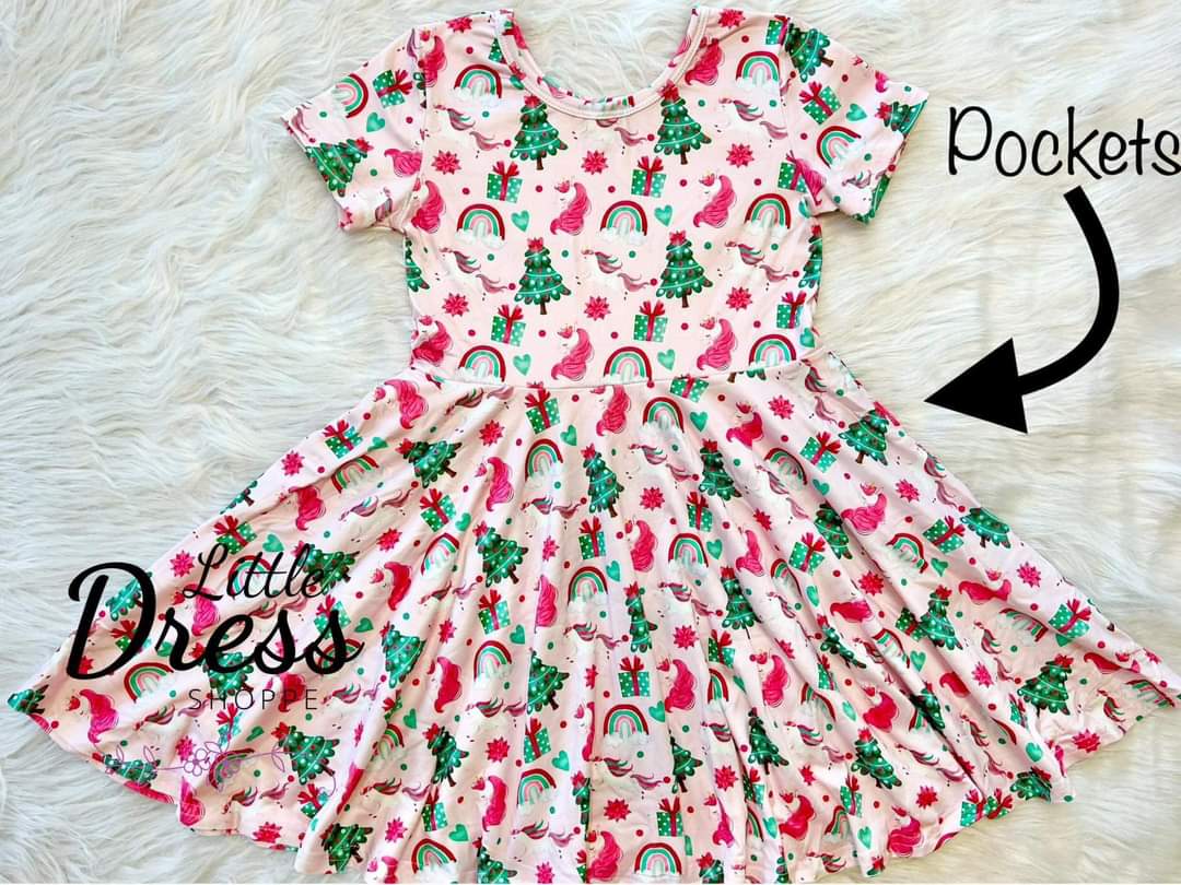 Christmas Unicorn Twirl Dress