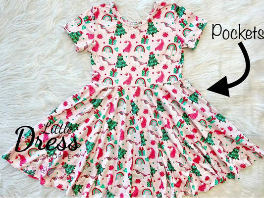 Christmas Unicorn Twirl Dress