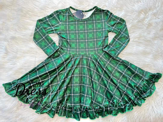 Green Plaid Twirl Dress