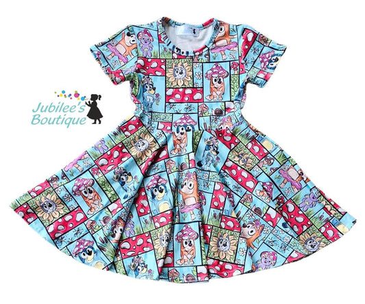 Mushroom Blues Twirl Dress