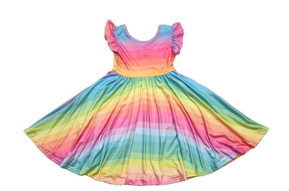Pastel Rainbow Stripe Twirl Dress