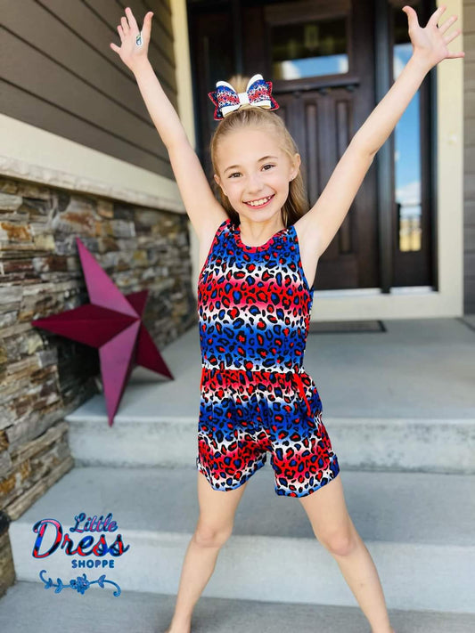 Patriotic Leopard Bamboo Romper