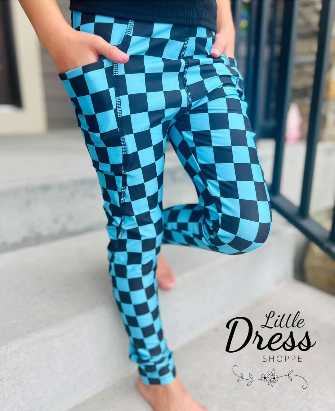 Black/Blue Checkered Pocket Legging