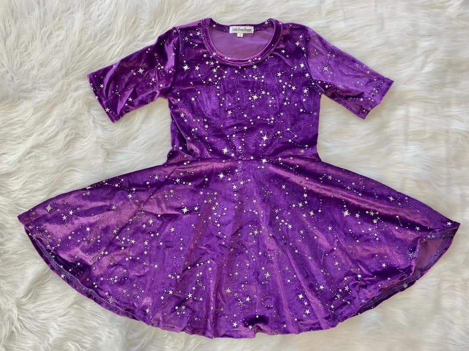 Purple Velvet Star Twirl Dress