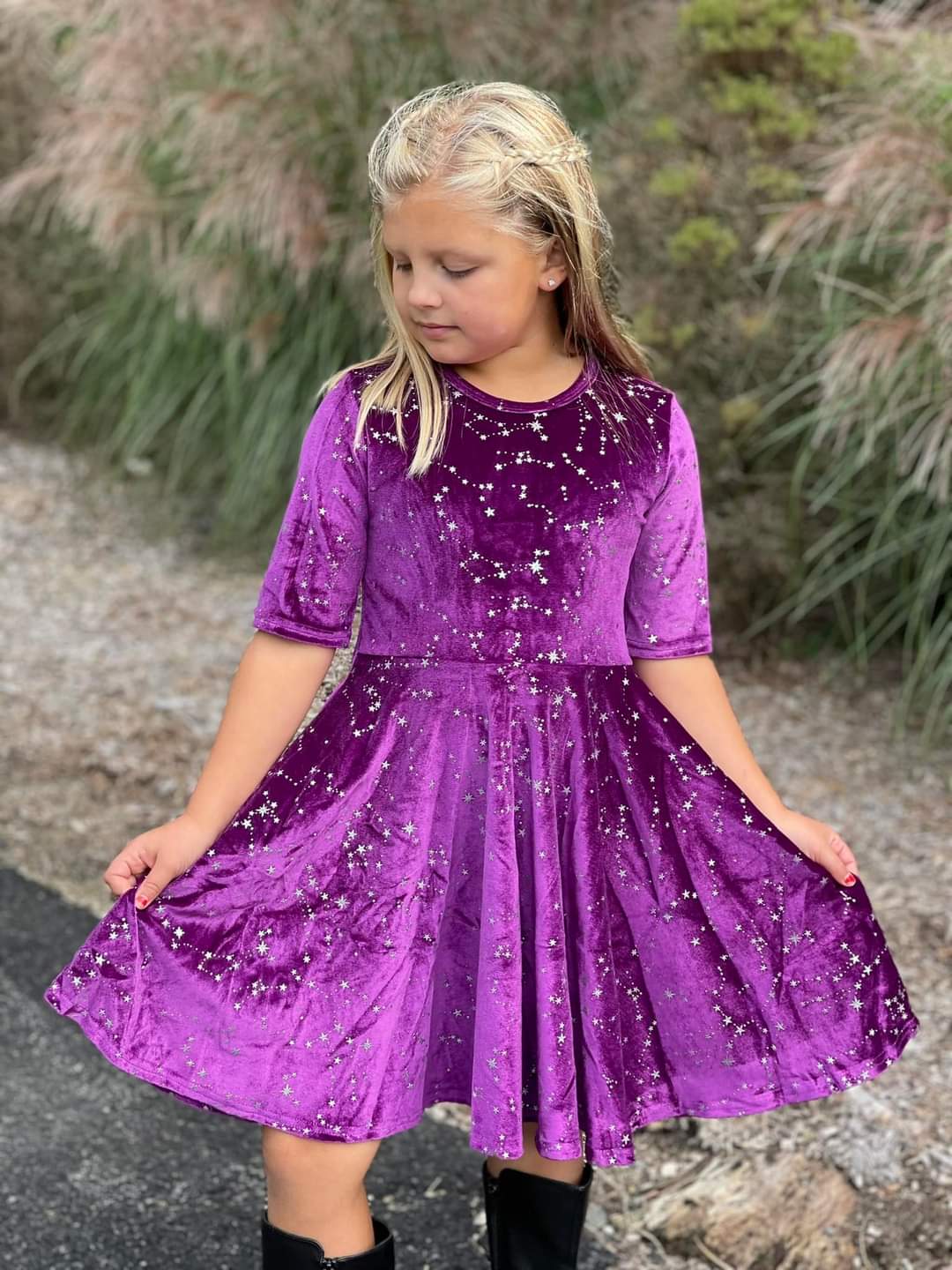 Purple Velvet Star Twirl Dress