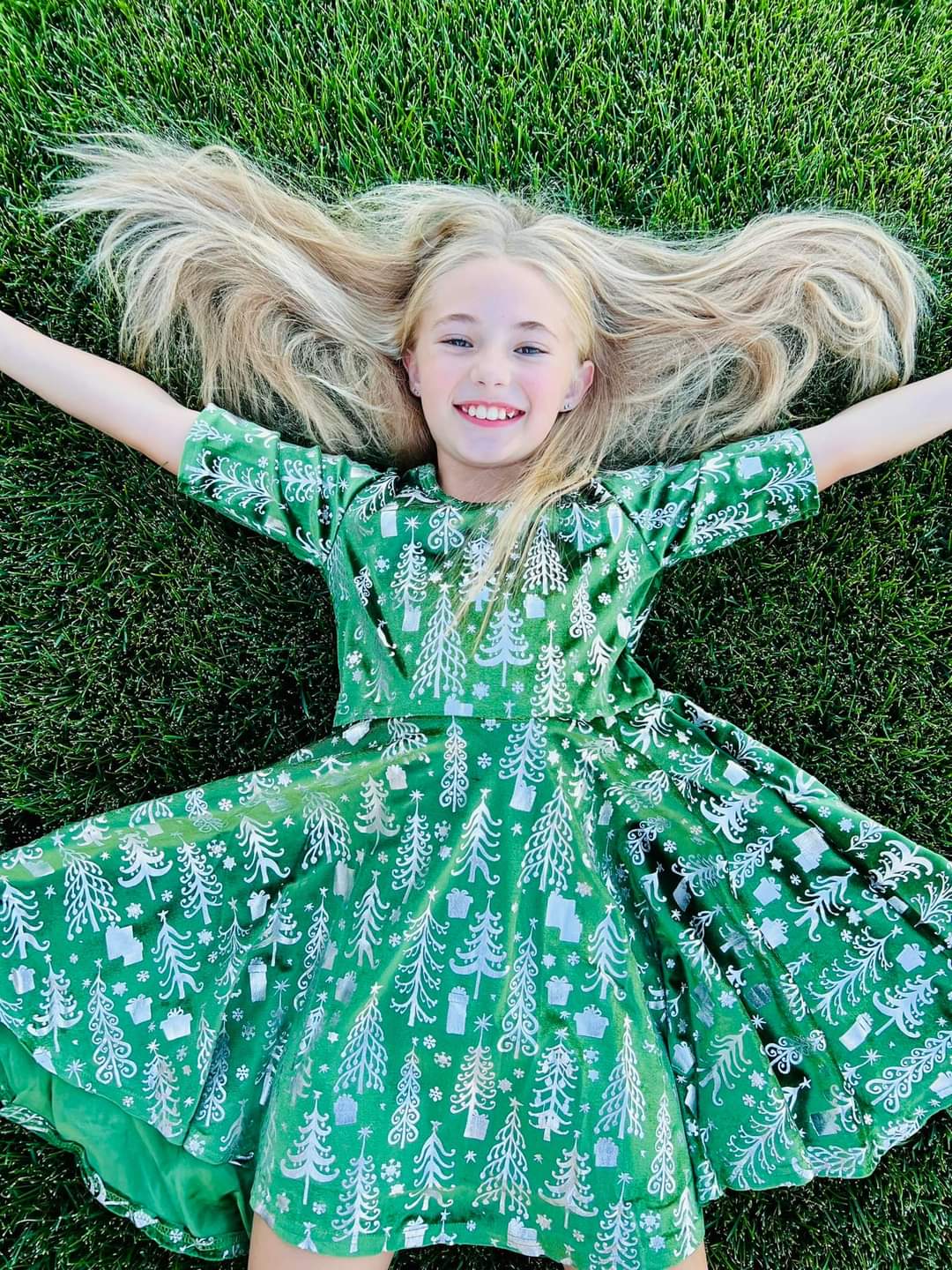 Moss Green Velvet Tree Twirl Dress