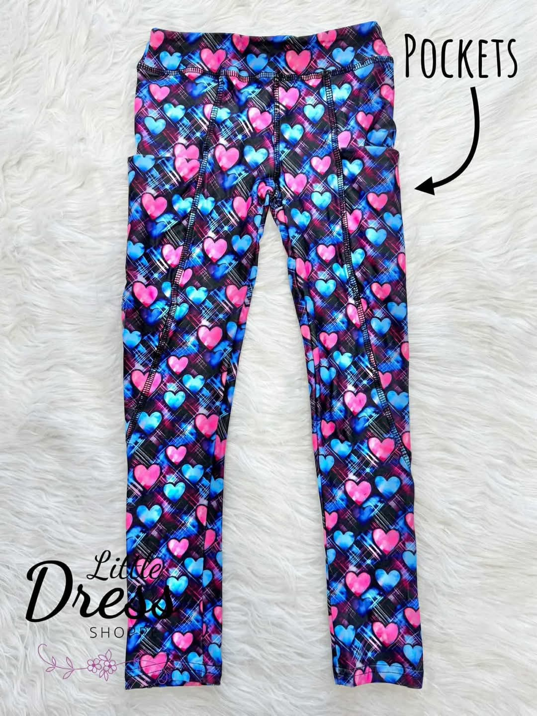 Pink & Blue Heart Pocket Leggings