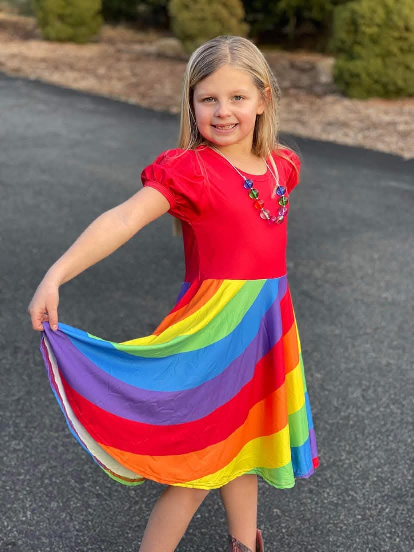 Red Top Rainbow Twirl Dress