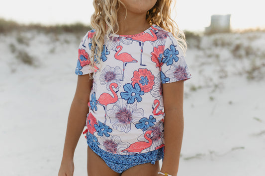 Coral Flamingo Rash Guard Set