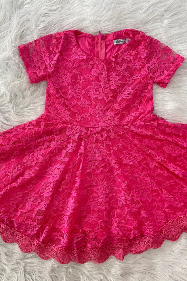 Hot Pink Lace Twirl Dress