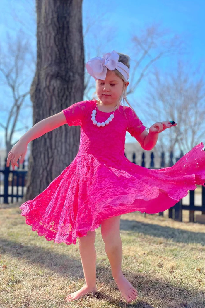 Hot Pink Lace Twirl Dress