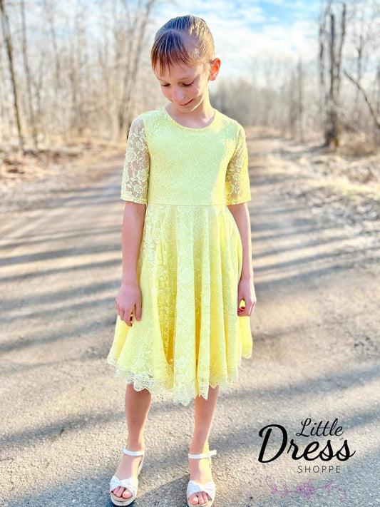 Pastel Yellow Lace Twirl Dress