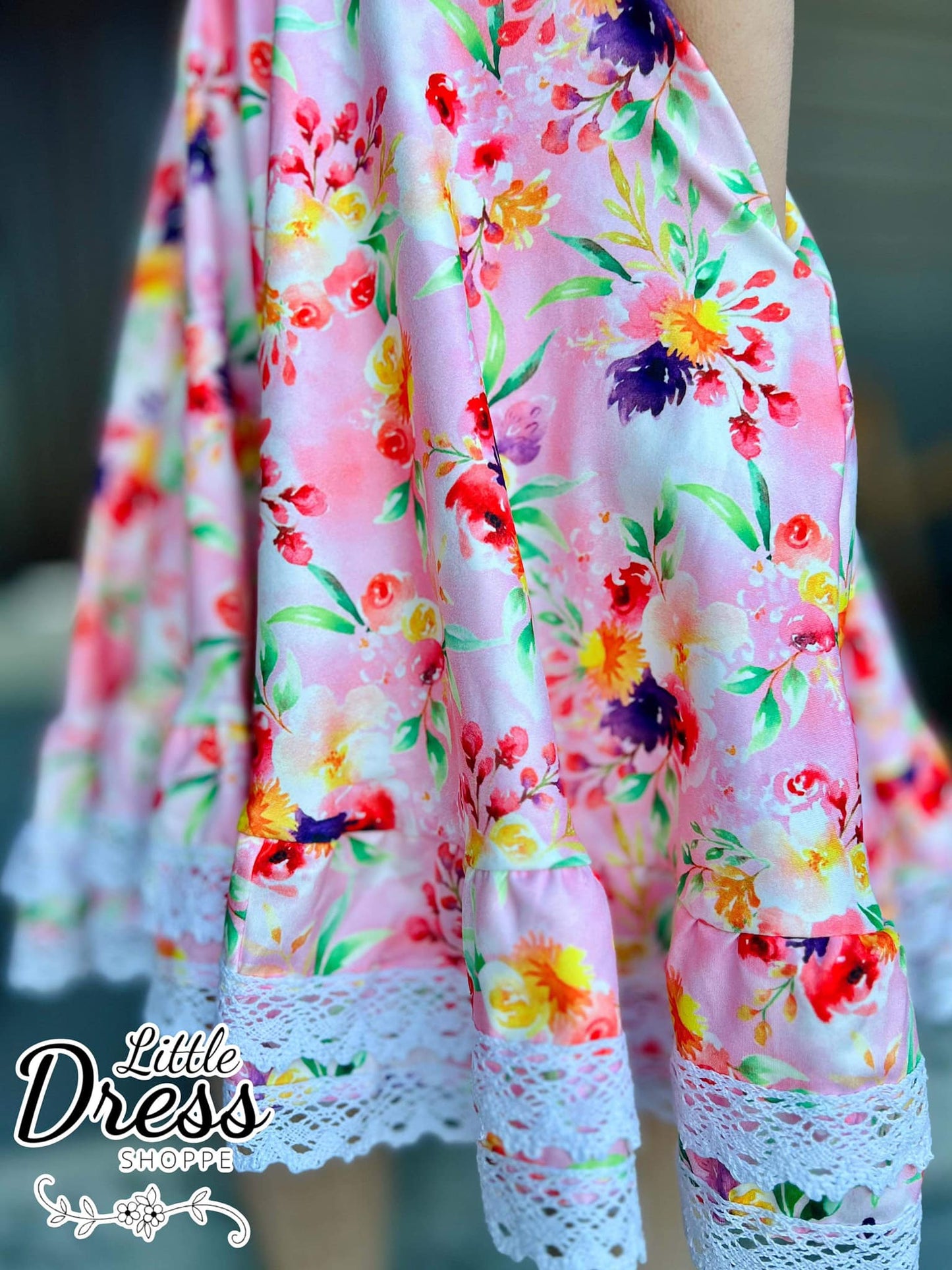 Pink Floral Double Ruffle Dress
