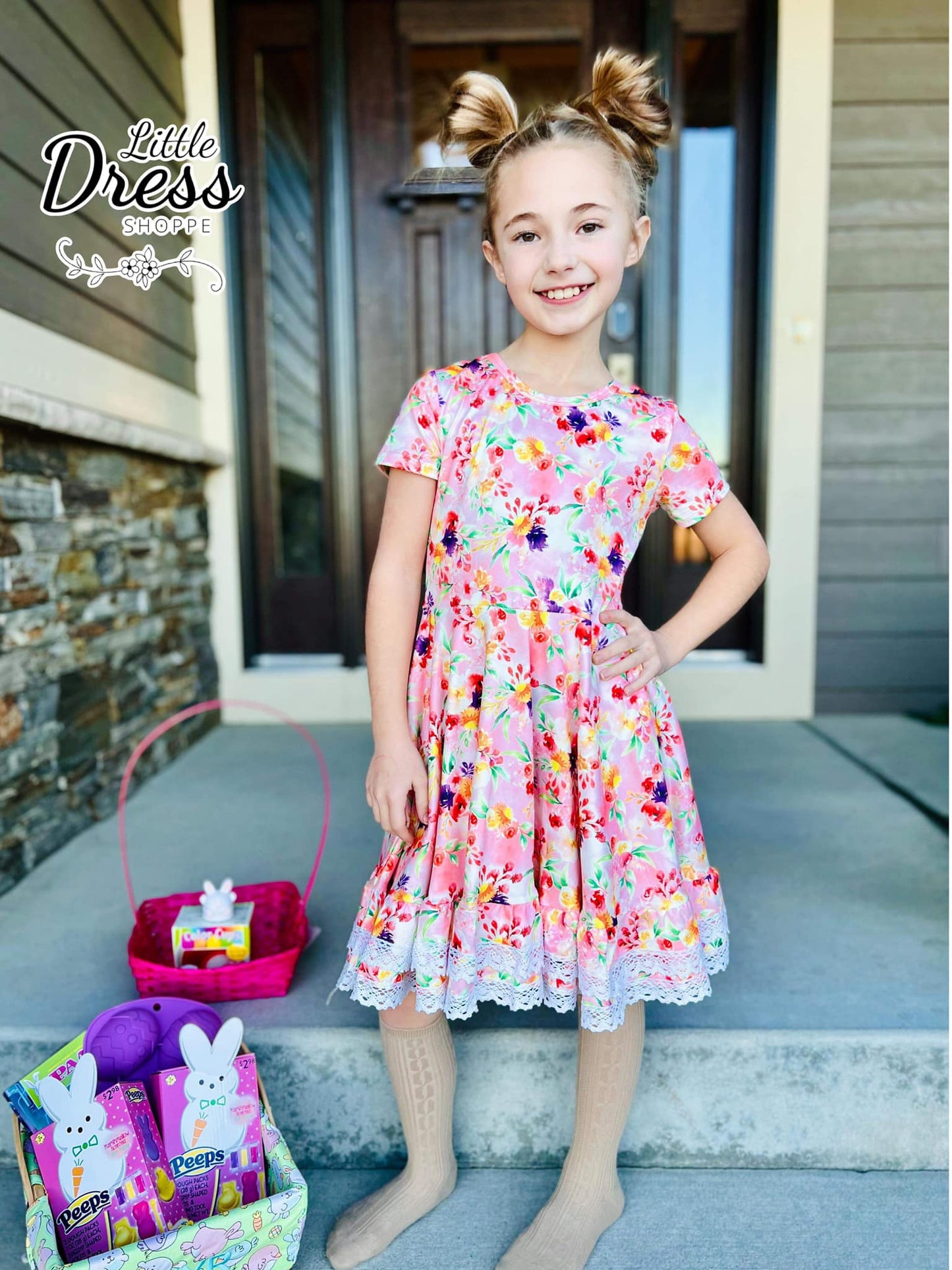 Pink Floral Double Ruffle Dress
