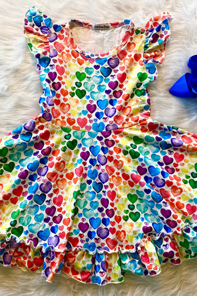 Rainbow Hearts Twirl Dress