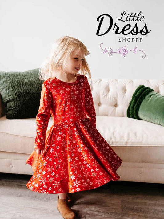 Red Velvet Snowflake Twirl Dress