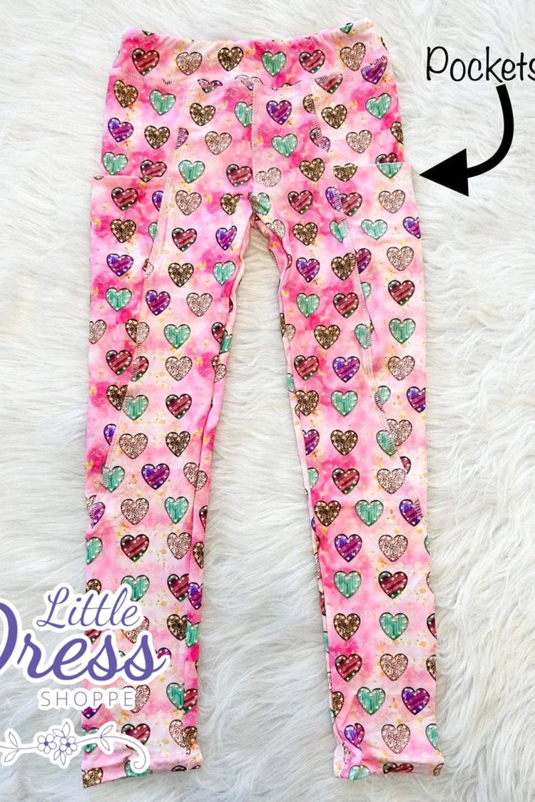 Sparkle Pink Heart Pocket Legging