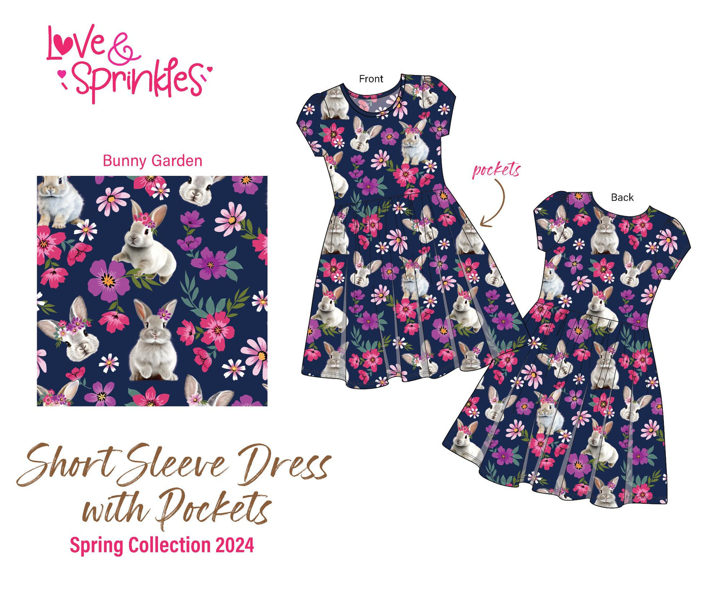 Love & Sprinkles Bunny Garden Short Sleeve Dress