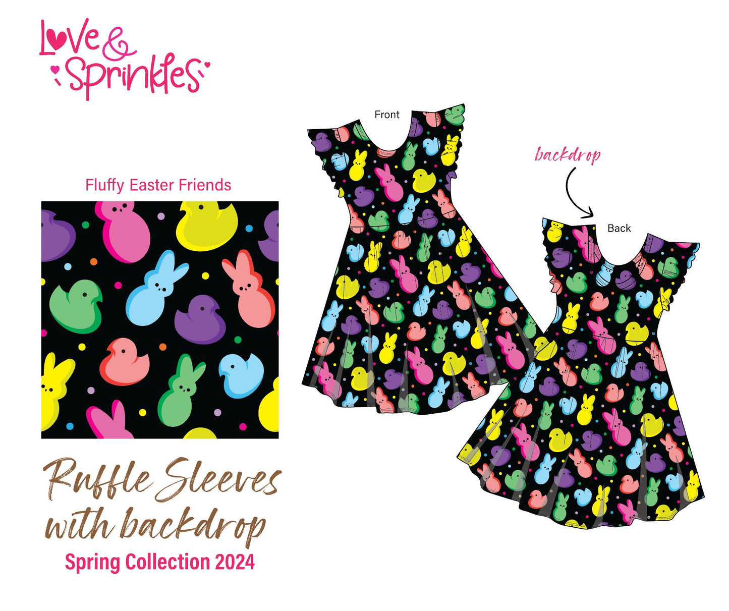 Love & Sprinkles Fluffy Easter Friends Ruffle Sleeve with Backdrop