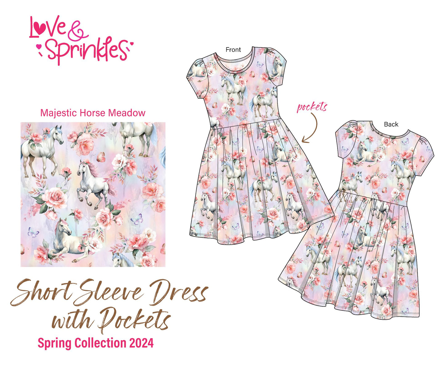 Love & Sprinkles Majestic Horse Meadow Short Sleeve Dress