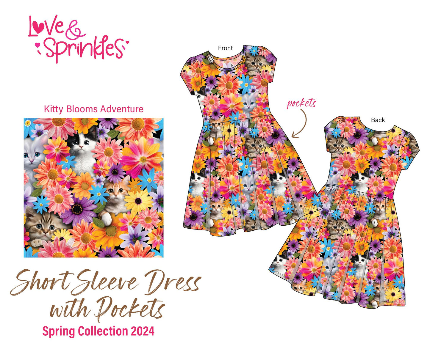 Love & Sprinkles Kitty Bloom Short Sleeve Dress