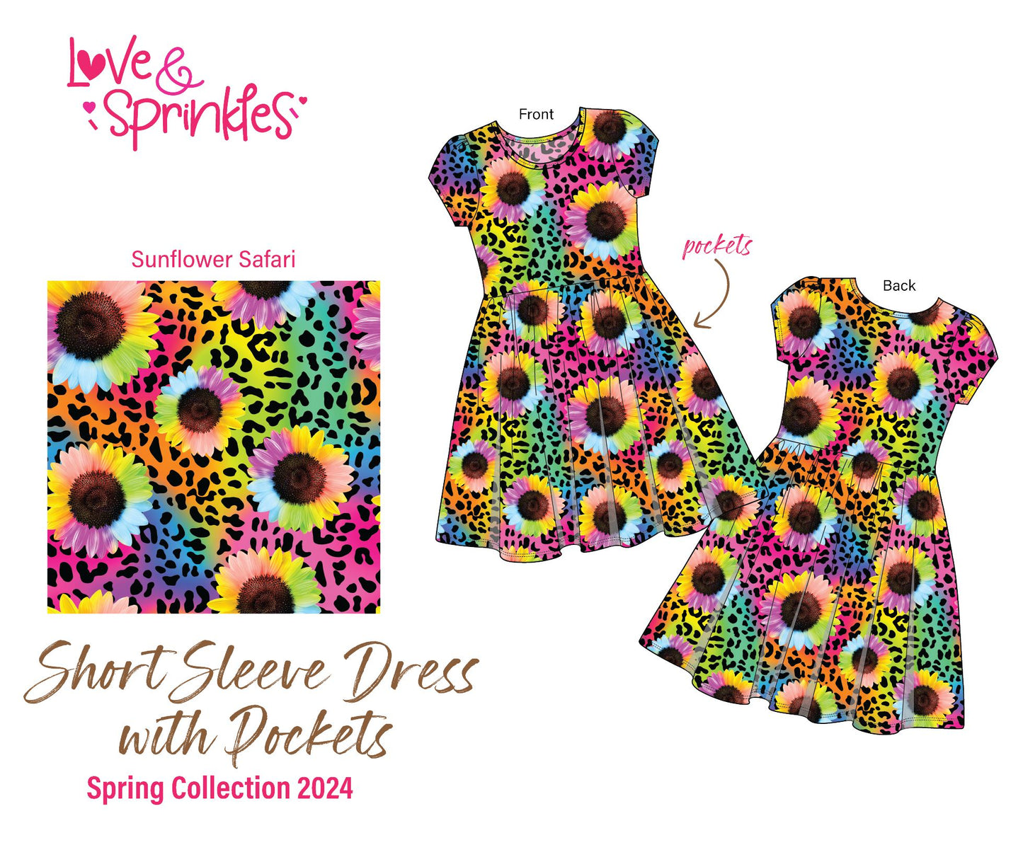 Love & Sprinkles Sunflower Safari Short Sleeve Dress