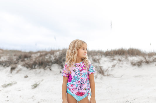 Pink Floral Rash Guard Set