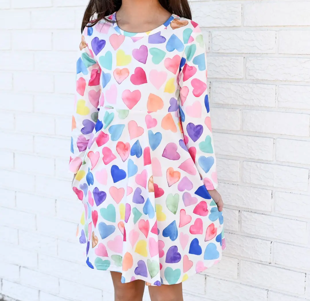 Watercolor Hearts Twirl Dress