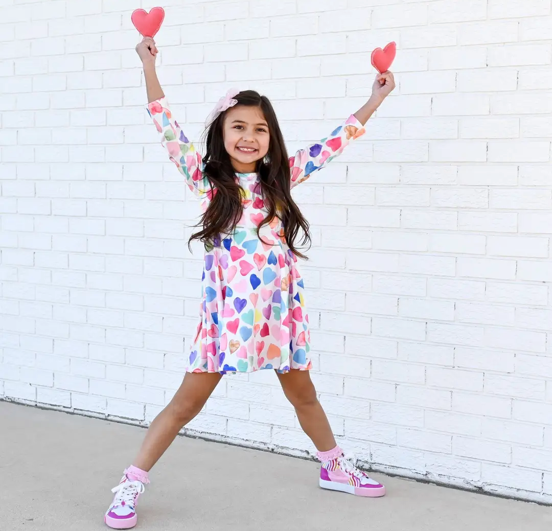 Watercolor Hearts Twirl Dress