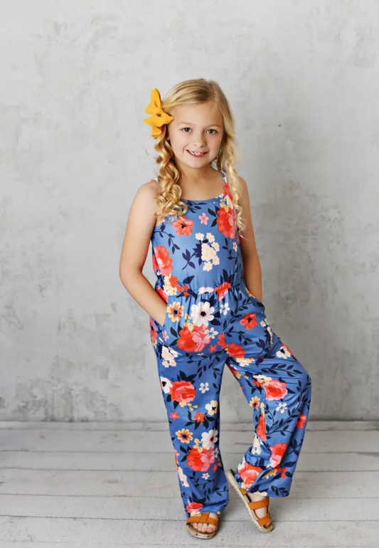 Blue & Coral Floral Jumpsuit