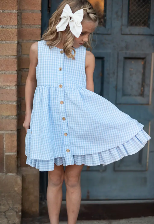 Blue & White Gingham Ruffle Dress