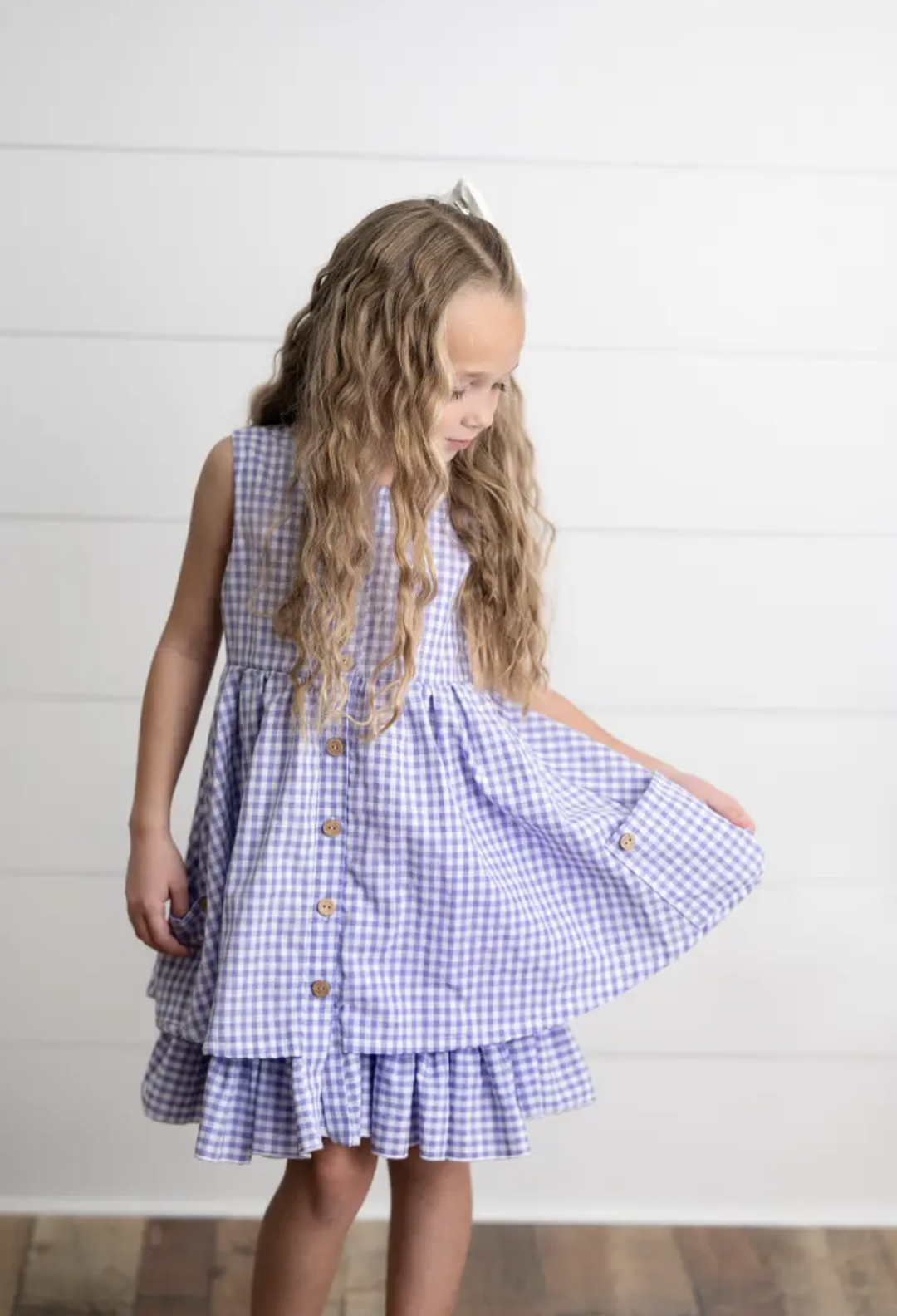 Lavender & White Gingham Ruffle Dress