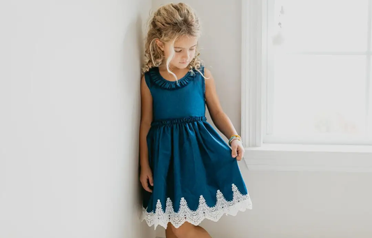 Denim Ruffle Lace Dress