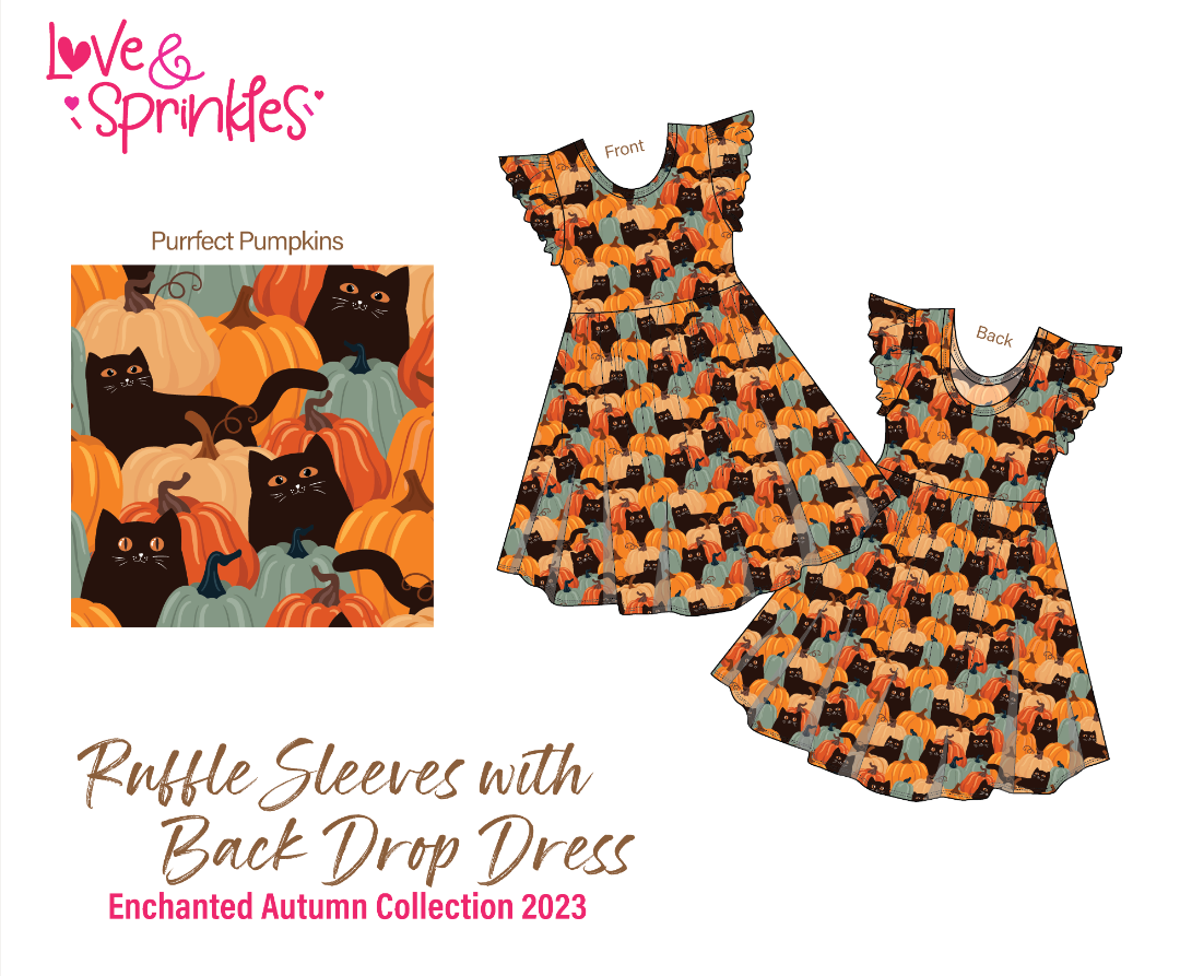 Love & Sprinkles Purrfect Pumpkin Ruffle Sleeve with Backdrop
