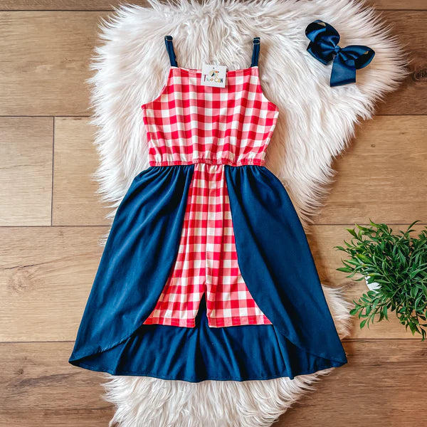Americana Gingham Skirted Romper