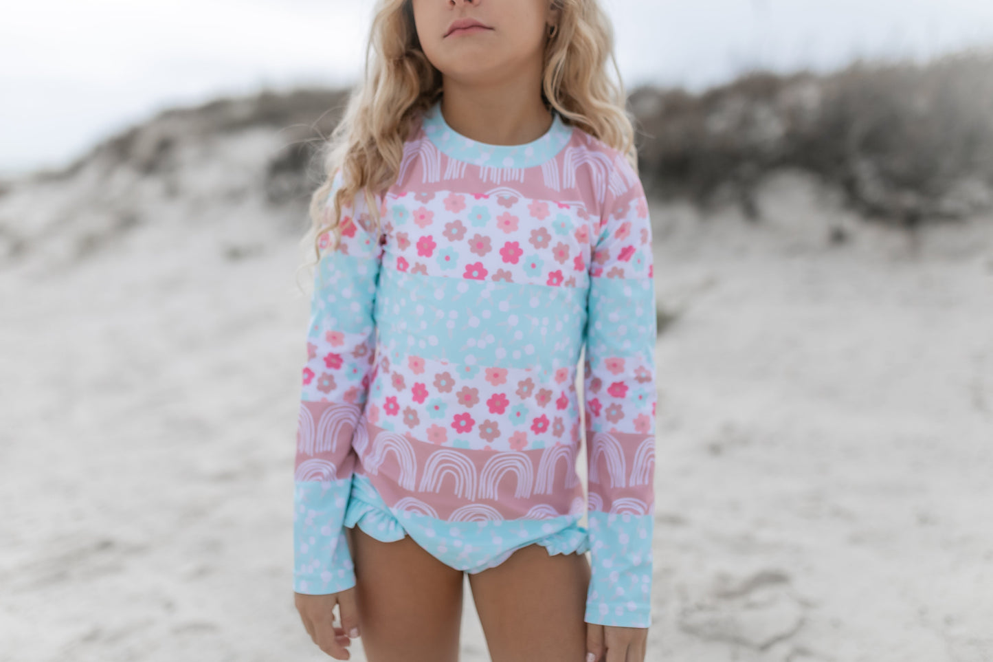 Flower Rainbow Rash Guard Zipper Swimsuit