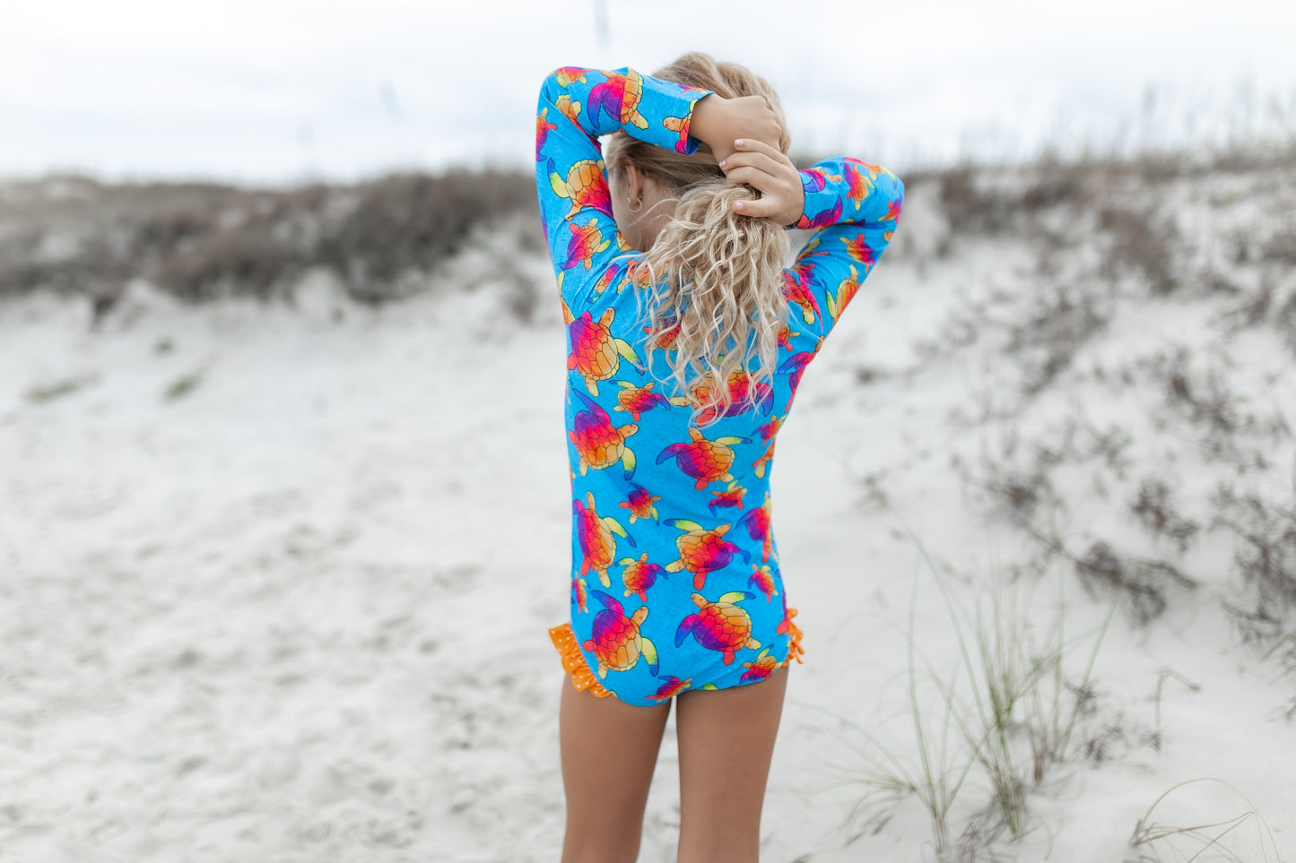 Blue Rainbow Turtle Rash Guard Zipper Swimsuit