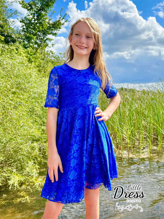 Royal Blue Lace Twirl Dress