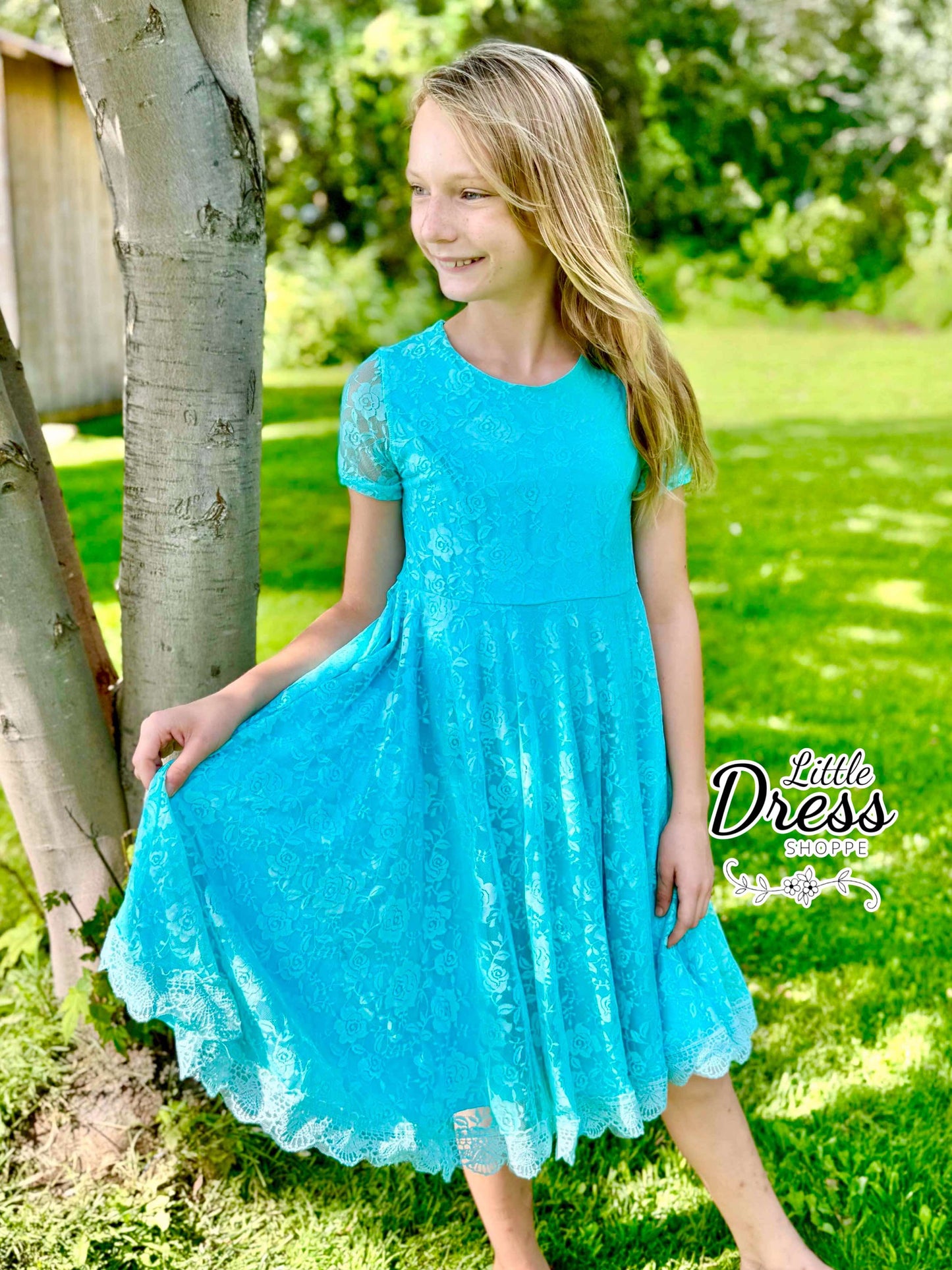 Teal Lace Twirl Dress