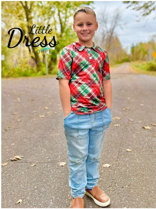 Christmas Plaid Matching Polo Shirt
