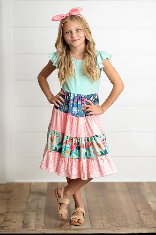 Multi Floral Tier Dress