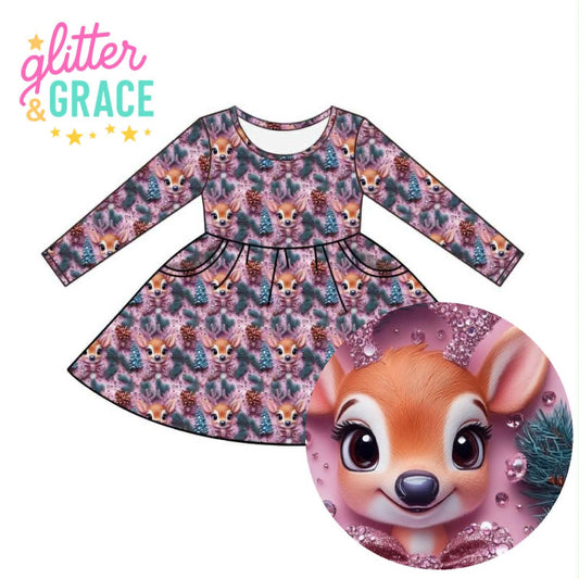 Glitter Reindeer Twirl Dress
