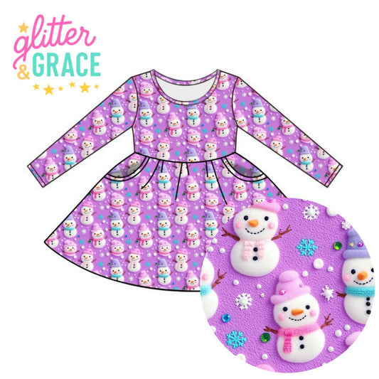 Purple Snowman Twirl Dress