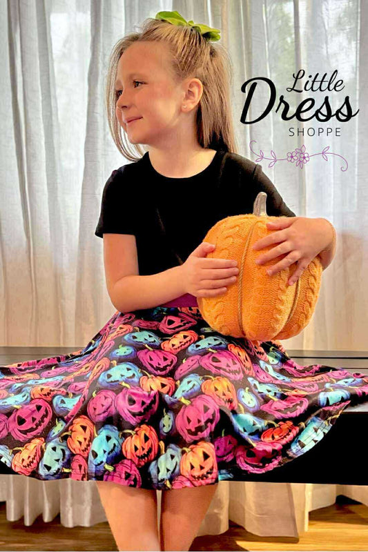 Color Block Neon Jack o' Lantern Twirl Dress