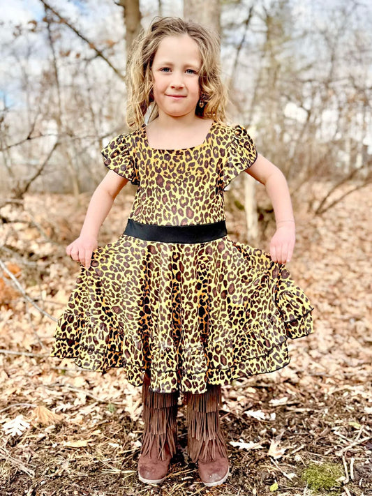 Double Ruffle Leopard Twirl Dress