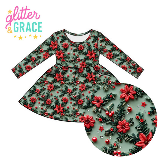 Christmas Floral Twirl Dress