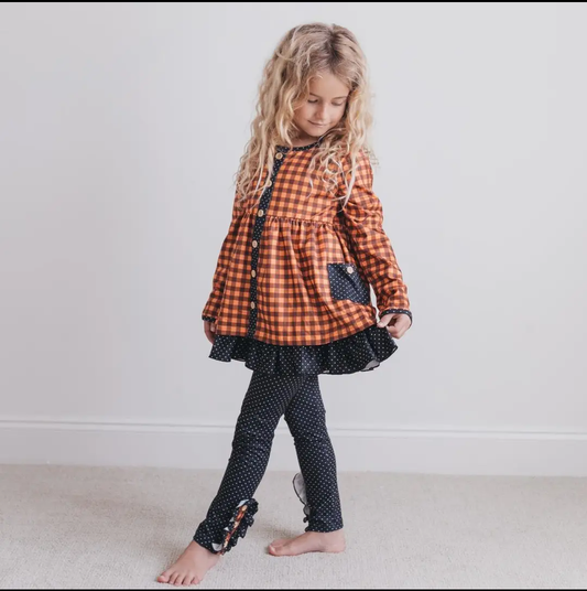 Orange & Navy Gingham Pant Set