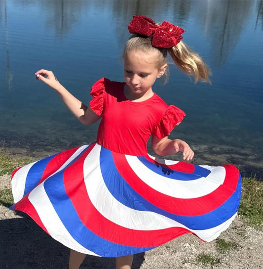 Red, White & Blue Swirl Twirl Dress