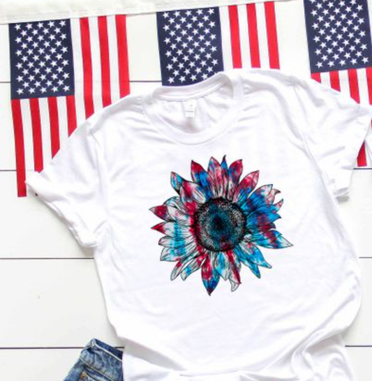 Patriotic Tie Dye Sunflower T Shirt