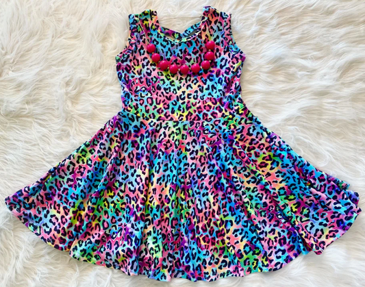 Neon Leopard Tank Twirl Dress